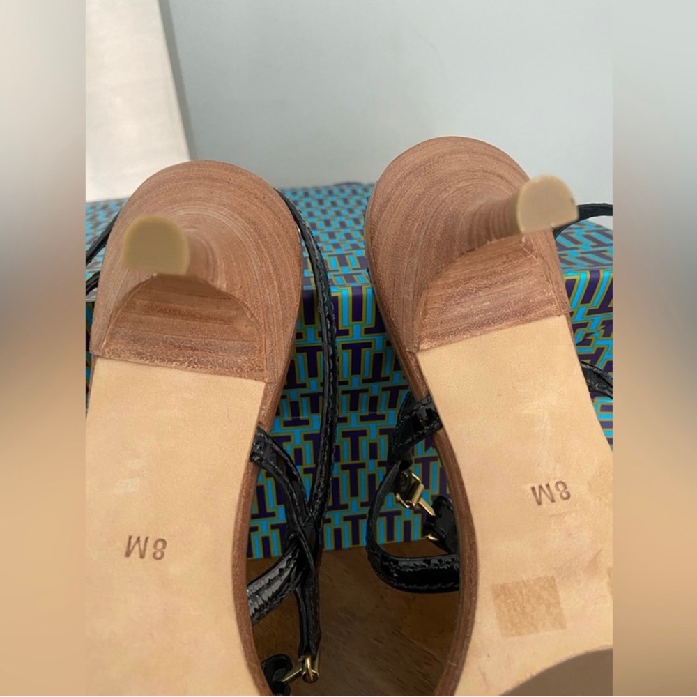 Tory Burch Black Sandals with Gold Logo - Picture 6 of 10